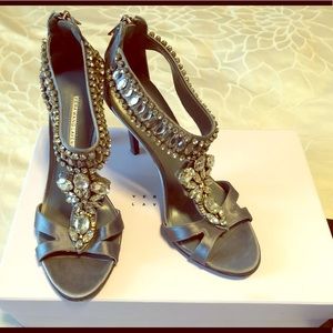 Vera Wang Lavender Haylee Grey Satin Jeweled Heels